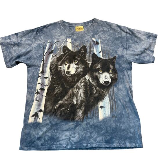 Y2K The Mountain Vintage Wolf T-Shirt Large Blue Tie Dye Retro Wolves 2001 - Picture 1 of 5